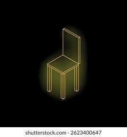 Golden neon chair glowing on a black background, perfect for minimalist interior design projects