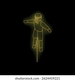 Golden neon outline of a scarecrow standing with open arms on a black background