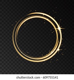 Golden neon ring  lights effect isolated on black transparent background. Shining  gold  magic flash energy beams. Vector template.