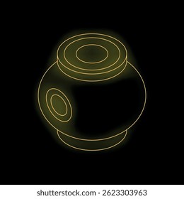 Golden neon style money pot glowing on a black background, perfect for finance, wealth, and savings concepts