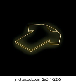 Golden neon t shirt isometric view glowing on black background