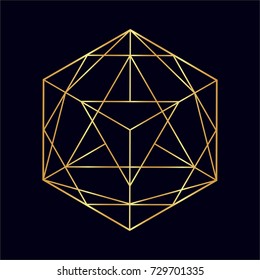 Golden neon vector sketch of a tattoo set geometric shape, triangle in polygonal. Line art, line shape, tattoo design, vector illustration and seamless pattern.