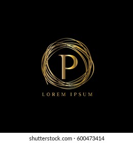 Golden nest vector logo. Letter P