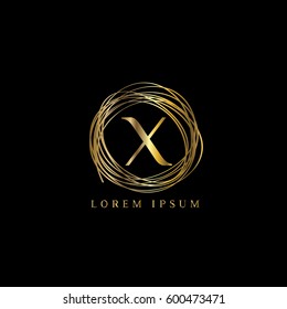 Golden nest vector logo. Letter X