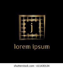Golden net vector logo design letter j. Striped frame
