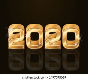 Golden new 2020 year background, vector illustration