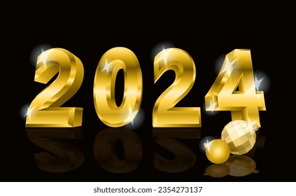 Golden New 2024 year. Beautiful Christmas background, vector illustration