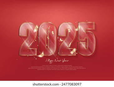 Golden new year 2025 on a strong red background.