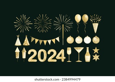 Golden New Year Graphic Element Set