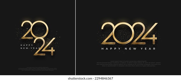 Golden new year number 2024. With golden numbers on black background,. Premium vector design for, poster, calendar, banner and greeting.