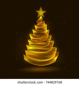 Golden New Year tree, vector illustration