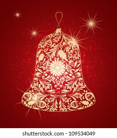 Golden New Year's bell . Festive abstract background.