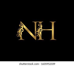 Golden N,H And NH Luxury Logo Design.