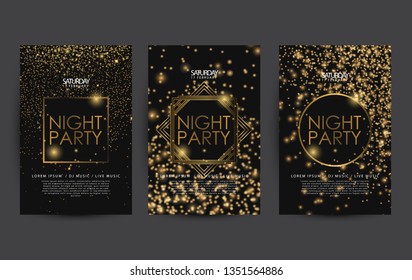 golden night club party poster template for club party flyer, colorful sparkle with black background