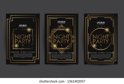 golden night club party poster template for club party flyer, colorful sparkle with black background