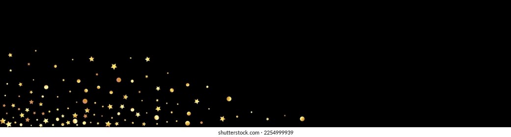 Golden Night sky Shiny Vector Black Panoramic Background. Effect Shine Backdrop. Gold Rain Light Texture. Circle Festive Illustration.