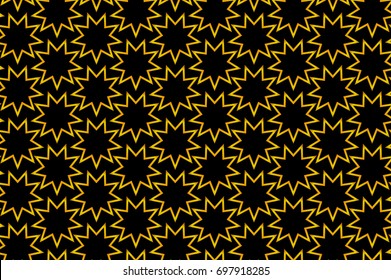 Golden nine pointed star on black background - vector pattern,  Symbol of Bahai Faith pattern, Baha'i symbol,