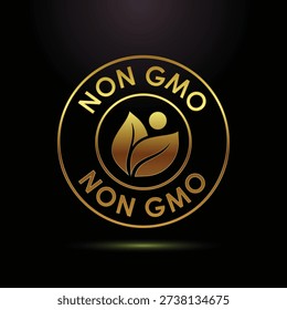 Golden Non GMO logo with leaf symbol on dark background
