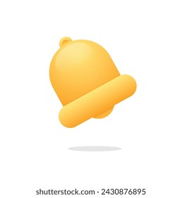 Golden Notification Bell Icon Floating With Reflection On White Background. Vector Illustration.