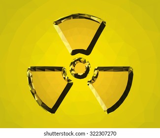 A golden nuclear radioactive symbol, low poly vector illustration.