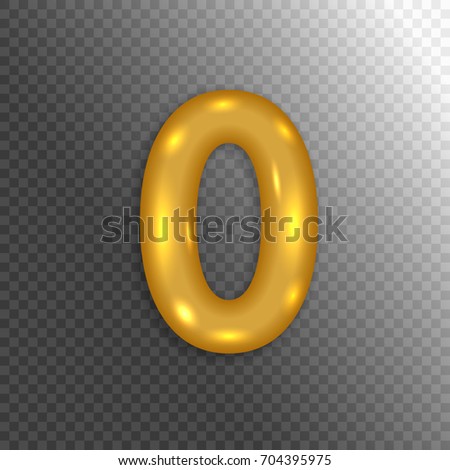 Golden number 0 zero  isolated on transparent background. Anniversary sign for happy holiday, celebration, birthday, carnival, new year. Vector illustration.