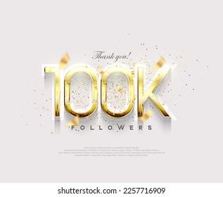 Golden number 100k followers. celebration of reaching 100k followers. Premium vector for poster, banner, celebration greeting.