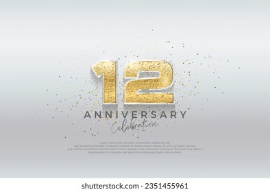 Golden number 12th. Premium design with luxurious gold glitter. Premium vector for poster, banner, celebration greeting.