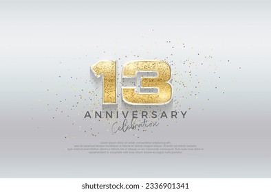 Golden number 13th. Premium design with luxurious gold glitter. Premium vector for poster, banner, celebration greeting.