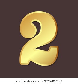 Golden number 2. 3 D. Vector illustration.