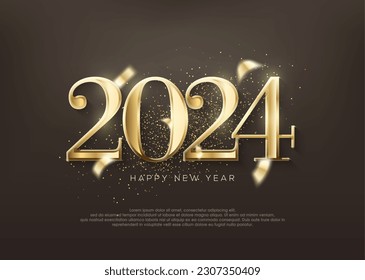 Golden number 2024 shiny, luxury 2024 new year greetings