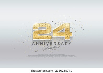 Golden number 24th. Premium design with luxurious gold glitter. Premium vector for poster, banner, celebration greeting.