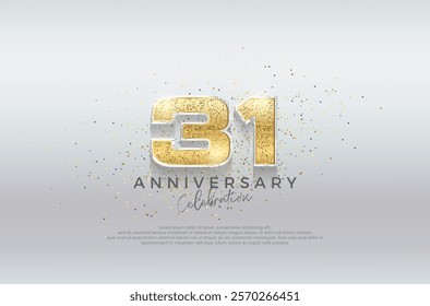 Golden number 31st. Premium design with luxurious gold glitter. Premium vector for poster, banner, celebration greeting.