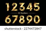 Golden Number 3D Style Font. one to Nine Isolated Letters. Birthday golden numbers Vector design elements. Golden numbers set. Vector 3d illustration. Realistic shiny characters