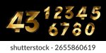 Golden Number 3D Style Font. One to Nine Isolated Letters. Birthday golden numbers Vector design elements. Golden Shiny numbers set. Vector 3d illustration. Realistic shiny characters. 