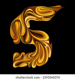 Golden number 5. Festive element for the design of postcards.