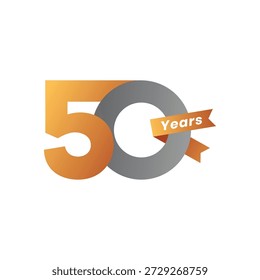Golden Number 50 Vector Design with Ribbon Banner, Celebrating Anniversary Milestone, Ideal for Company Event, Birthday Party, and Special Occasion