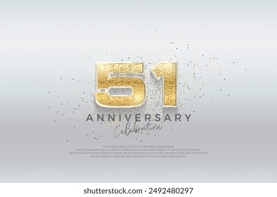 Golden number 51st. Premium design with luxurious gold glitter. Premium vector for poster, banner, celebration greeting.