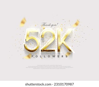 Golden number 52k followers. celebration of reaching 52k followers.