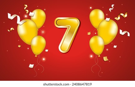 The golden number 7 on a red background. There are golden balls all around.