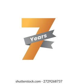 Golden Number 7 Vetor com ilustração de fita cinza para aniversário, evento corporativo, celebração de aniversário, representando realização e sucesso