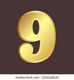 Golden number 9. 3 D. Vector illustration.