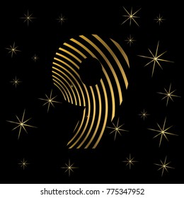 Golden number 9 vector design element for greeting card or poster