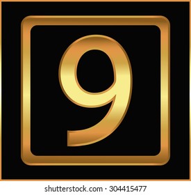 Golden number 9.Number nine logo.Vector illustration.