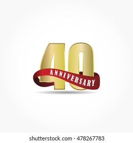 golden number anniversary logo vector with red ribbon below