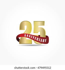 golden number anniversary logo vector with red ribbon below