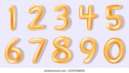 Golden Number Balloons 0 to 9. Yellow Volume 3d render numbers. Party, birthday, celebrate anniversary and wedding or for your unique selling poster, banner ads.