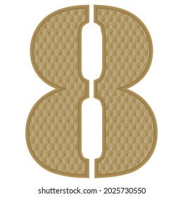 Golden Number Eight With 3D Pattern Vector Illustration. Number 8 With Geometric Texture Isolated On White Background
