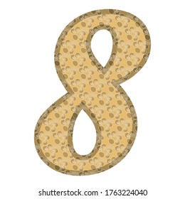 Golden Number Eight. Number Eight With Flower Pattern Vector Illustration. Number Eight With Flower Texture Isolated On White Background