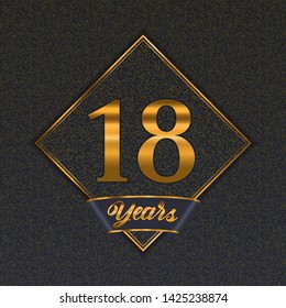 Golden number  eighteen years (18 years) celebration design. Anniversary golden number with luxury background for your birthday party