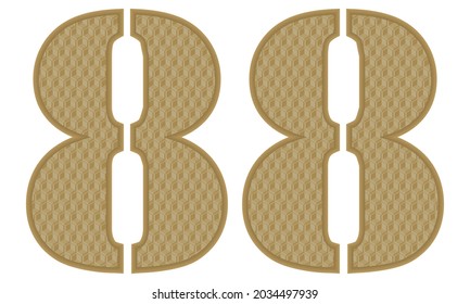 Golden Number Eighty Eight With 3D Pattern Vector Illustration. Number 88 With Geometric Texture Isolated On White Background
